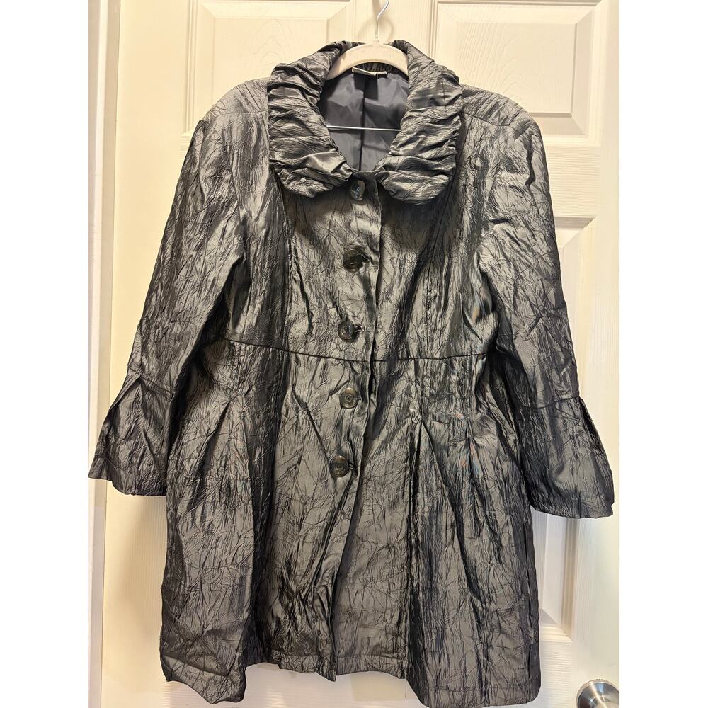 Virginia Taylor XL Black Crinkle Textured Jacket Ruched Collar Formal Evening